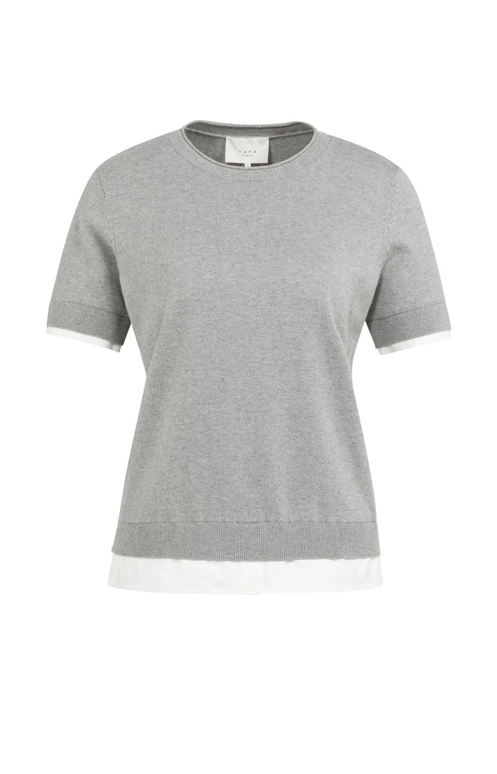 YAYA Grey Short Sleeve Knitted Top