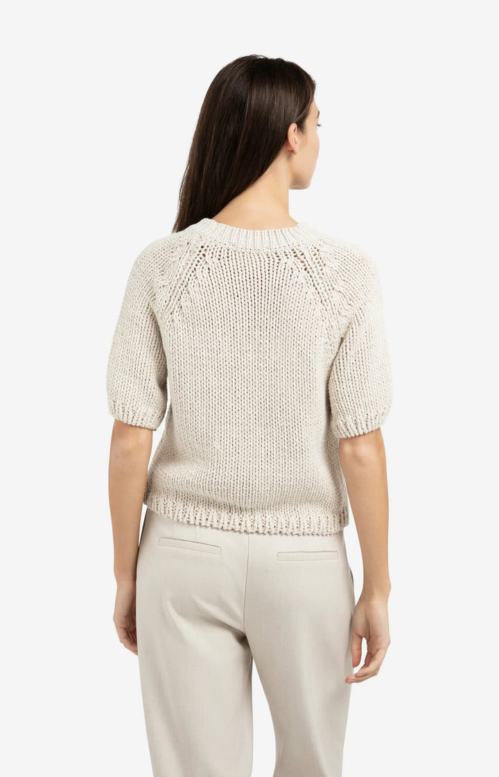 YAYA Beige Short Sleeve Chunky Knit Sweater