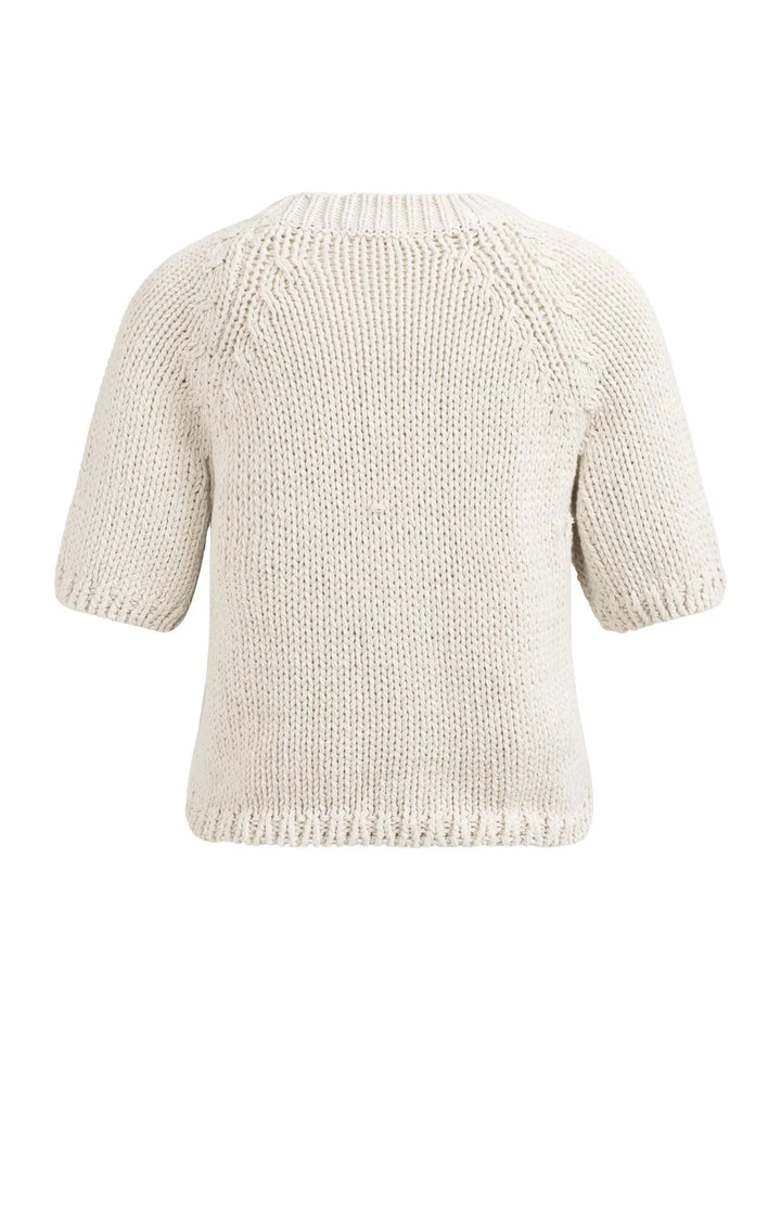 YAYA Beige Short Sleeve Chunky Knit Sweater