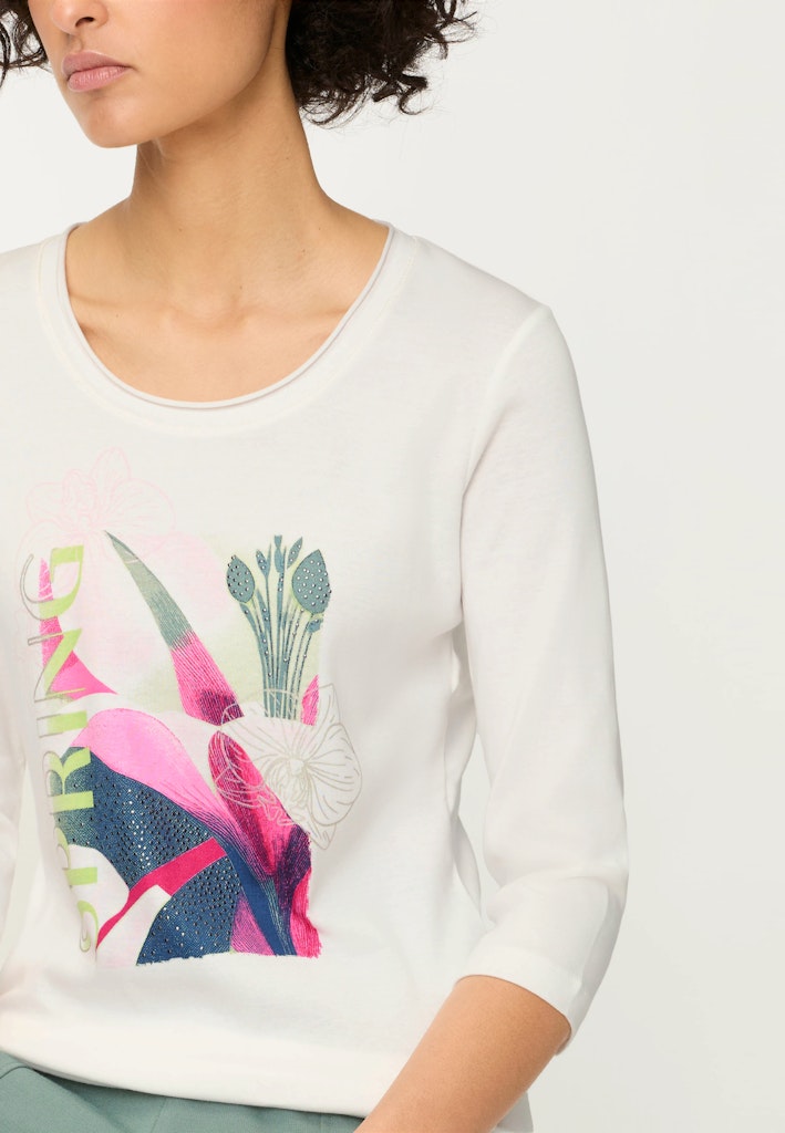 Olsen Off White Floral Print Long Sleeve T-Shirt