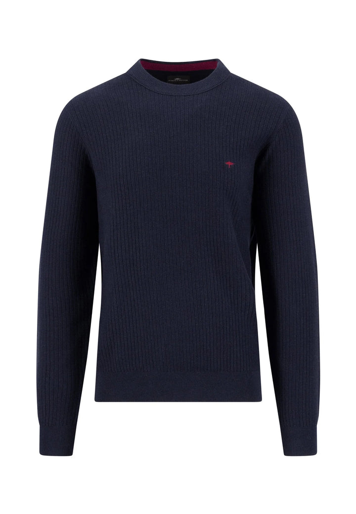 Fynch Hatton Knitted Textured Pattern Cotton Sweater, Navy