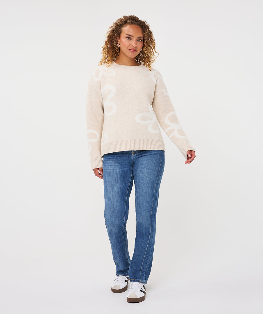 EsQualo Knitted 'Intarsia' Jumper, Biscuit