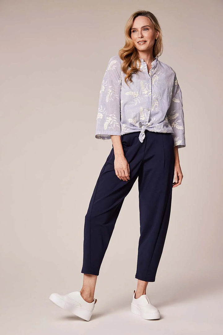 Decollage Navy Barrel Leg Trousers