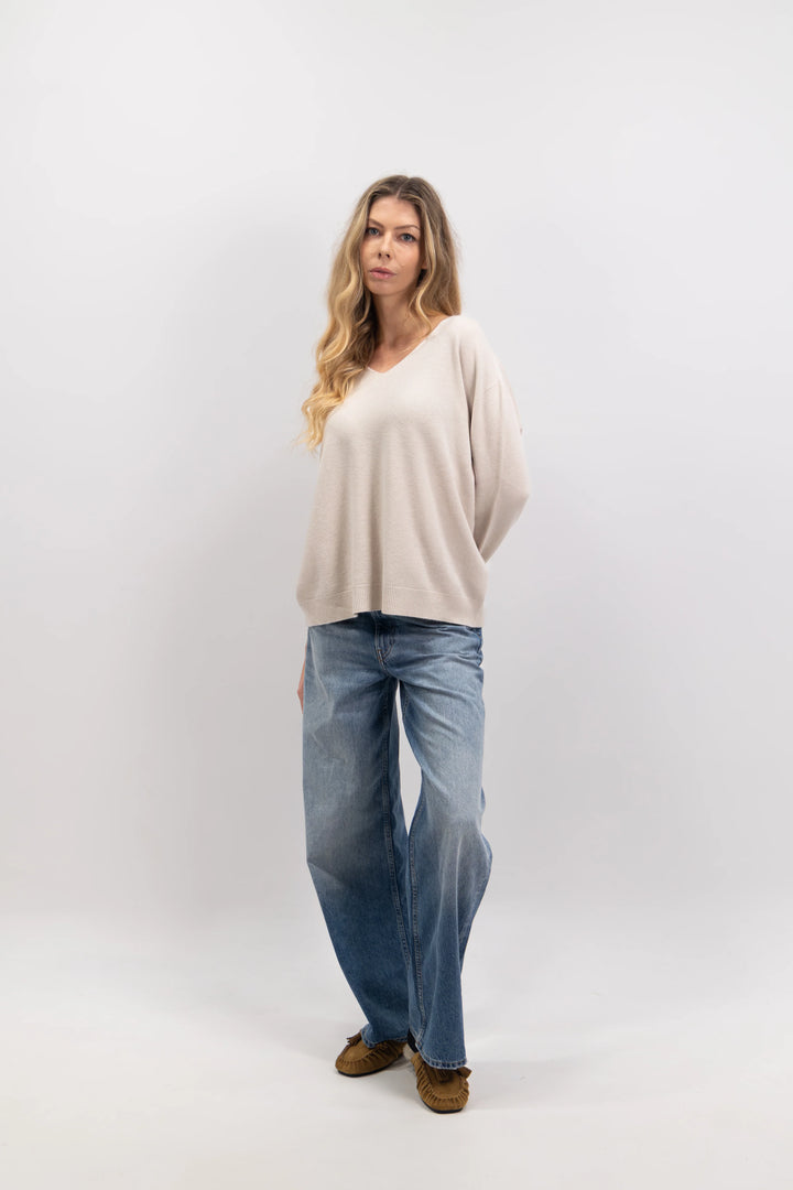 Ivory Boyfriend V-Neck Knit