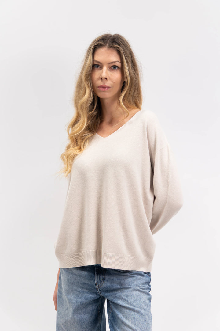 Ivory Boyfriend V-Neck Knit