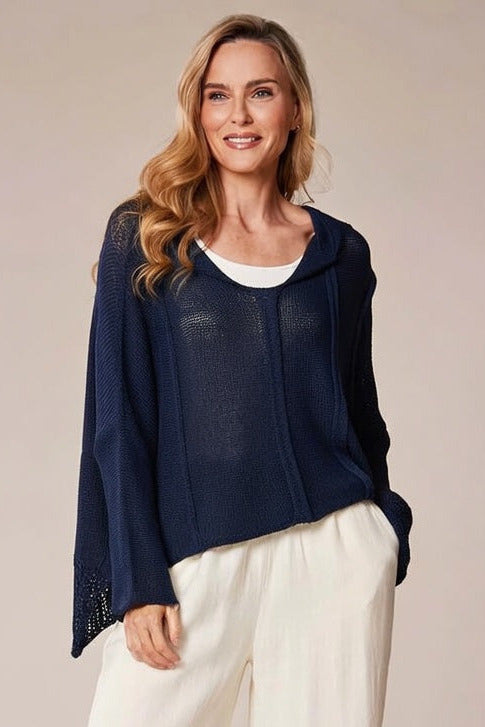 Decollage Navy Layered Knit Pullover
