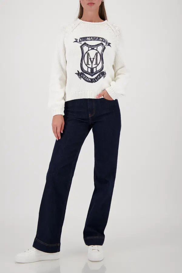 Monari Off White Knitted Sweater With Emblem