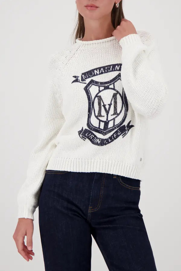 Monari Off White Knitted Sweater With Emblem