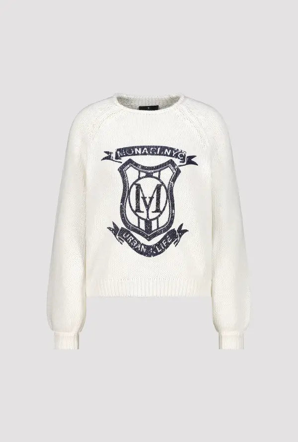 Monari Off White Knitted Sweater With Emblem
