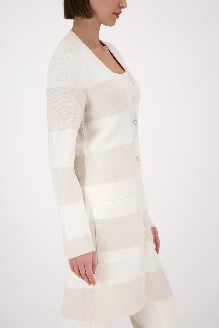 Monari Beige Block Striped Cardigan