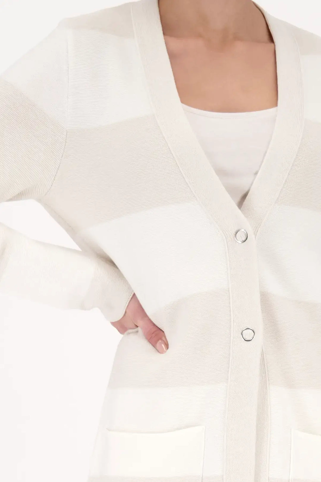 Monari Beige Block Striped Cardigan