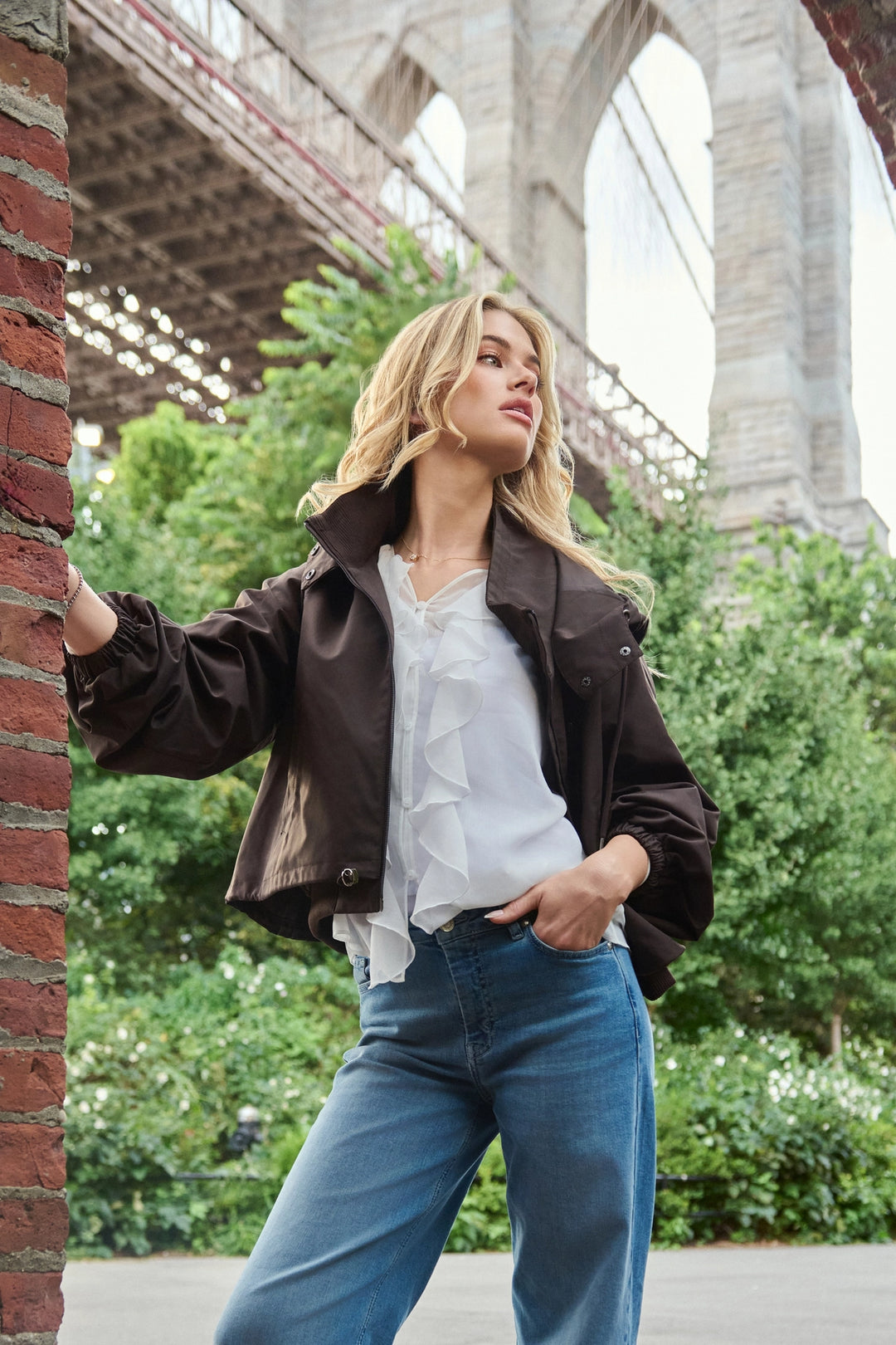 Monari White Georgette Ruffle Blouse