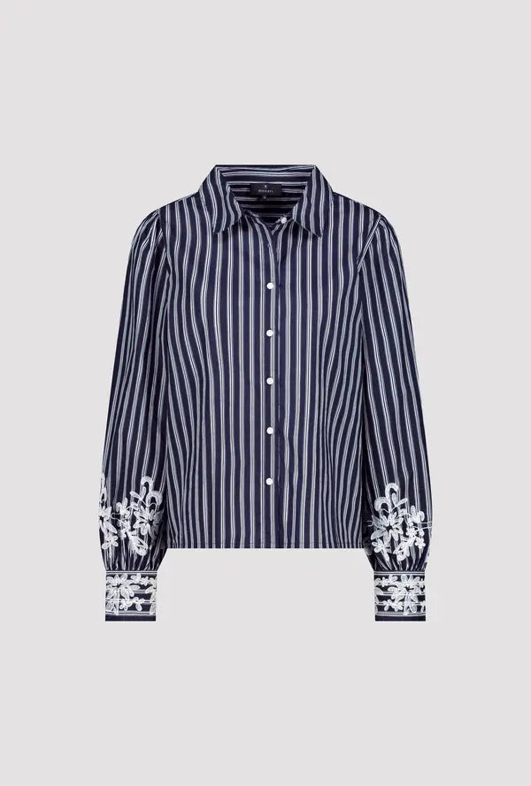 Monari Navy Striped Blouse With Lace