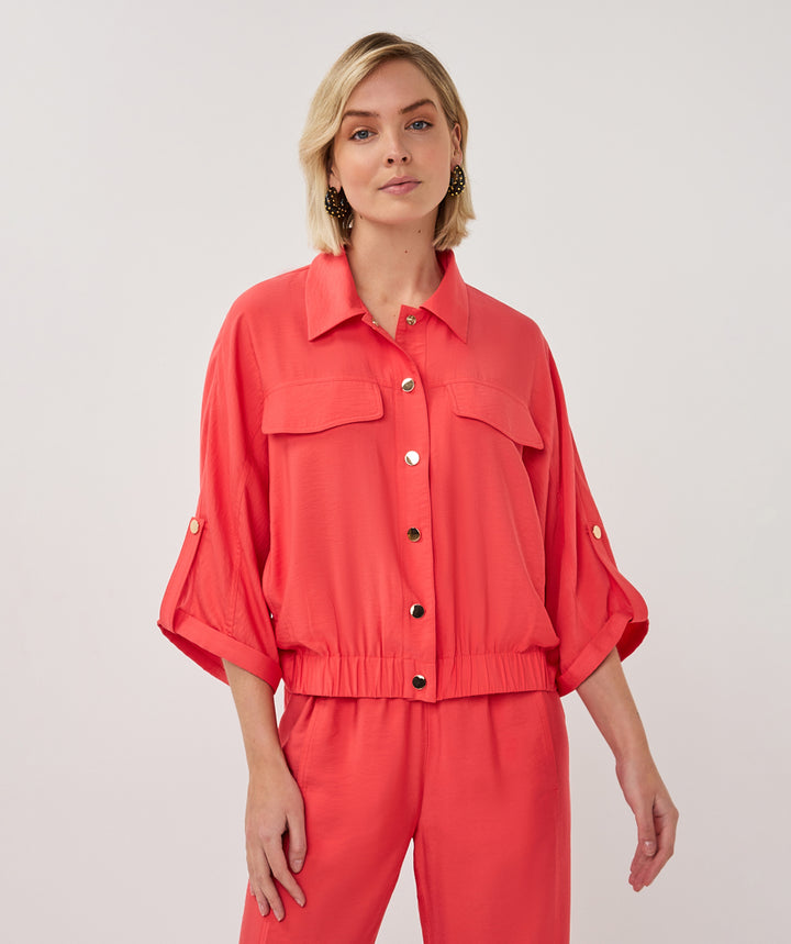 EsQualo Red Short Sleeve & Gold Button Detail Jacket