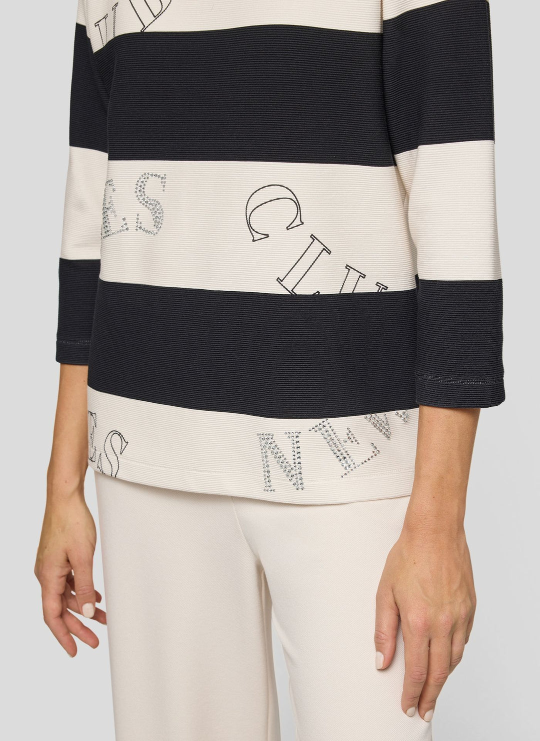 Rabe Beige Striped Round Neck Sweater