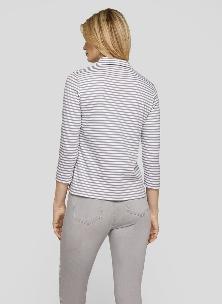 Rabe Grey Striped Polo Zipped Sweatshirt