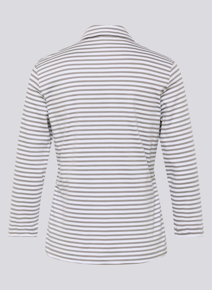 Rabe Grey Striped Polo Zipped Sweatshirt