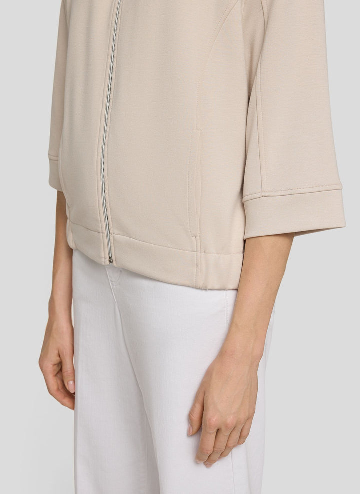 Rabe Beige Zipped 3/4 Sleeve Sweat Jacket