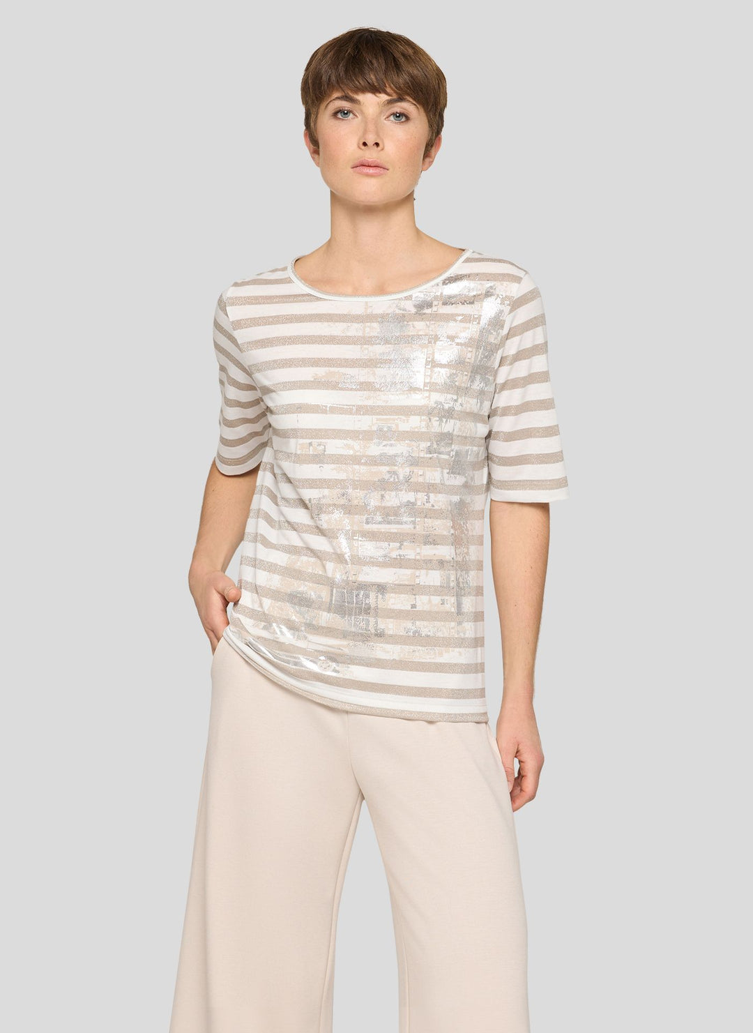 Rabe Beige Striped 3/4 Sleeve Shirt