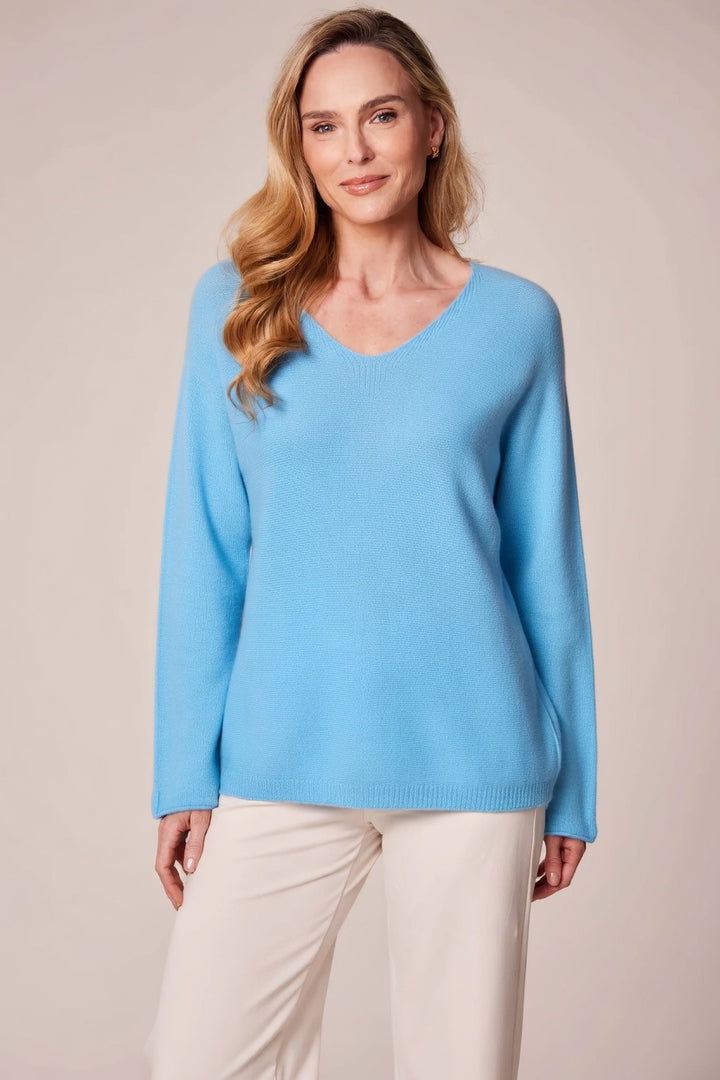 Decollage Turquoise V-Neck Boyfriend Knit