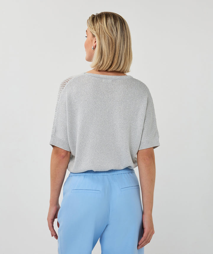 EsQualo Light Blue Sweater Ajour Batwing