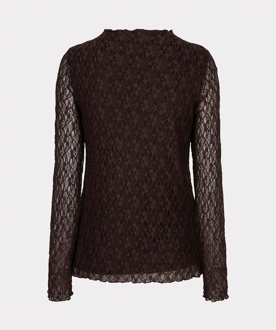 EsQualo Long Sleeve Lace Top, Cacao