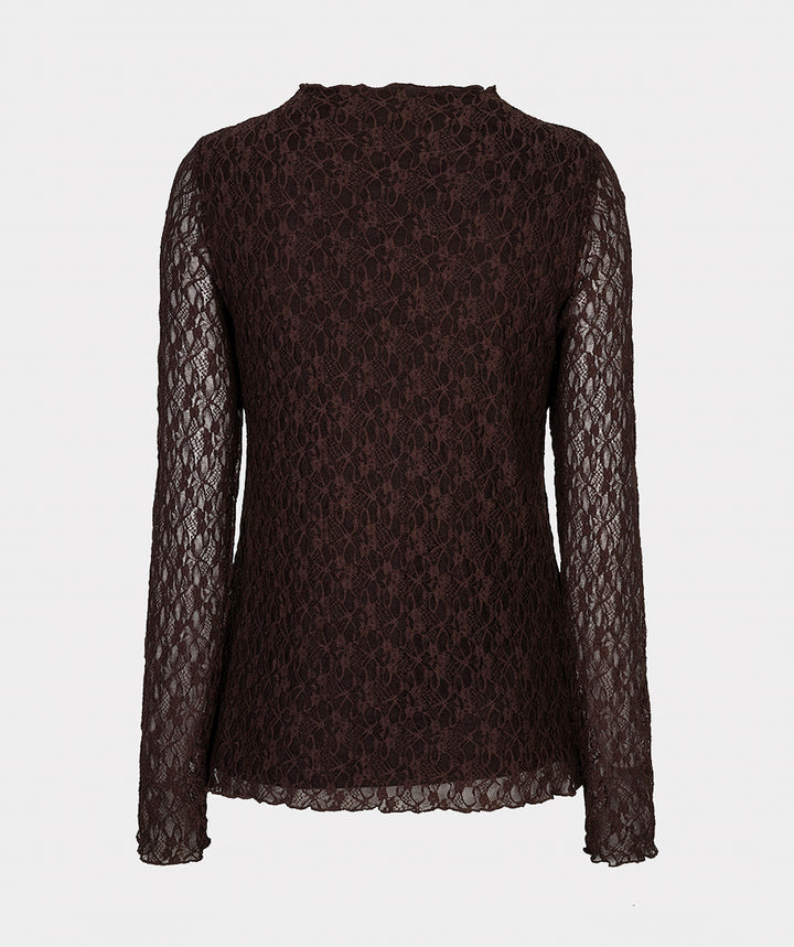 EsQualo Long Sleeve Lace Top, Cacao