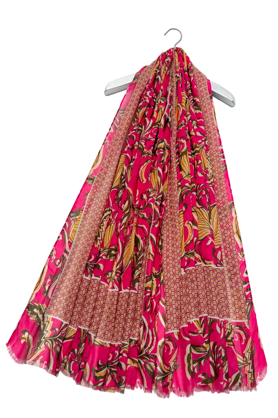 Pink Indian Inspired Leaf Print Frayed Scarf