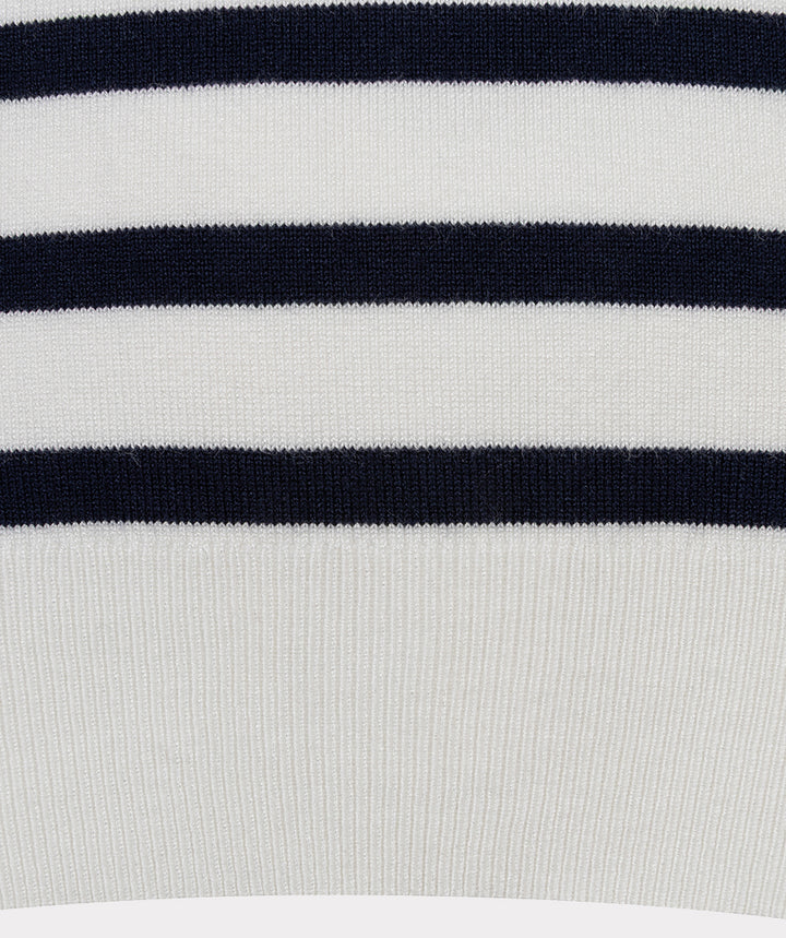 EsQualo Off White & Navy Short Sleeve Striped Knitted Sweater