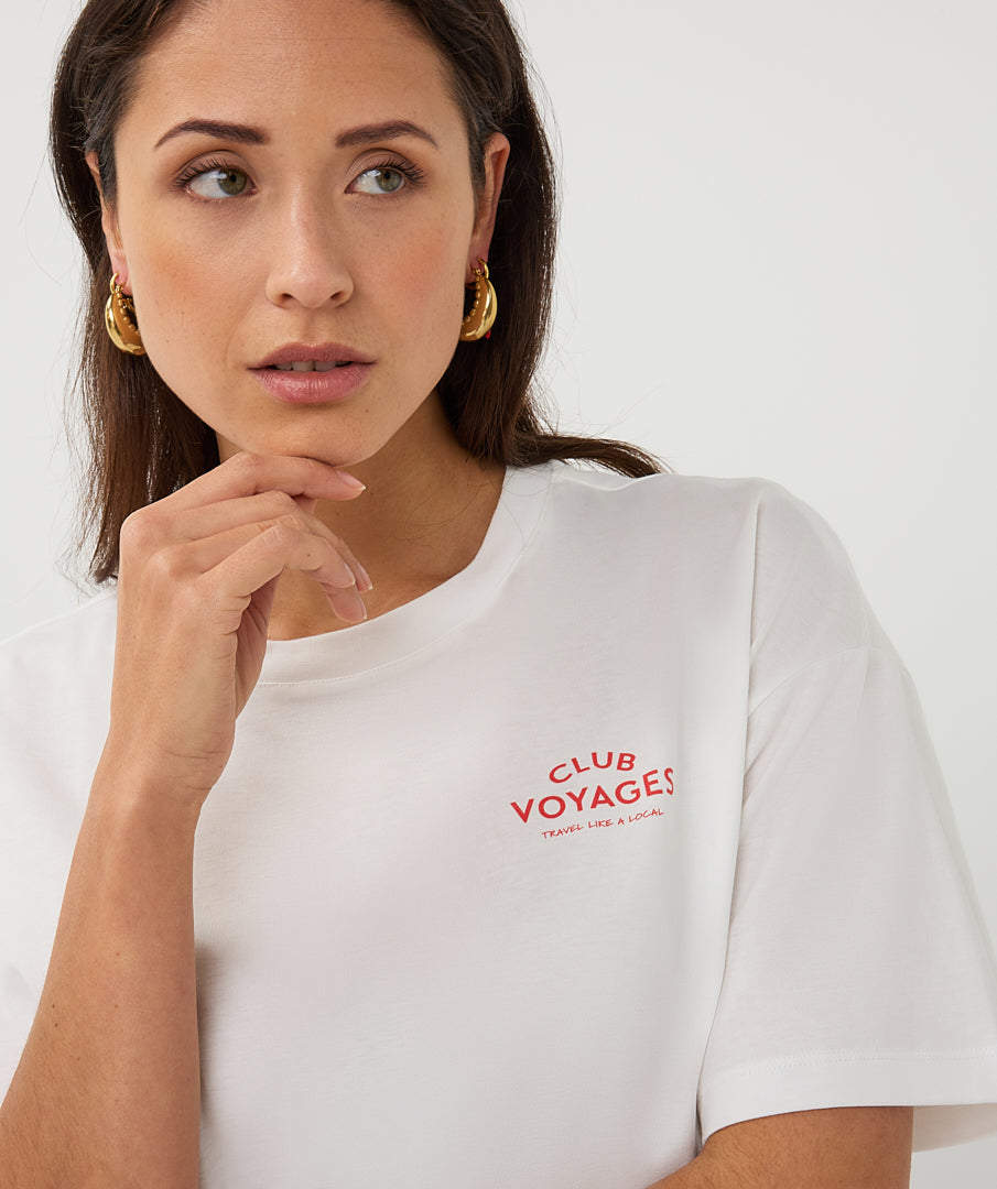 Esqualo Off White 'Club Voyages' Printed Top