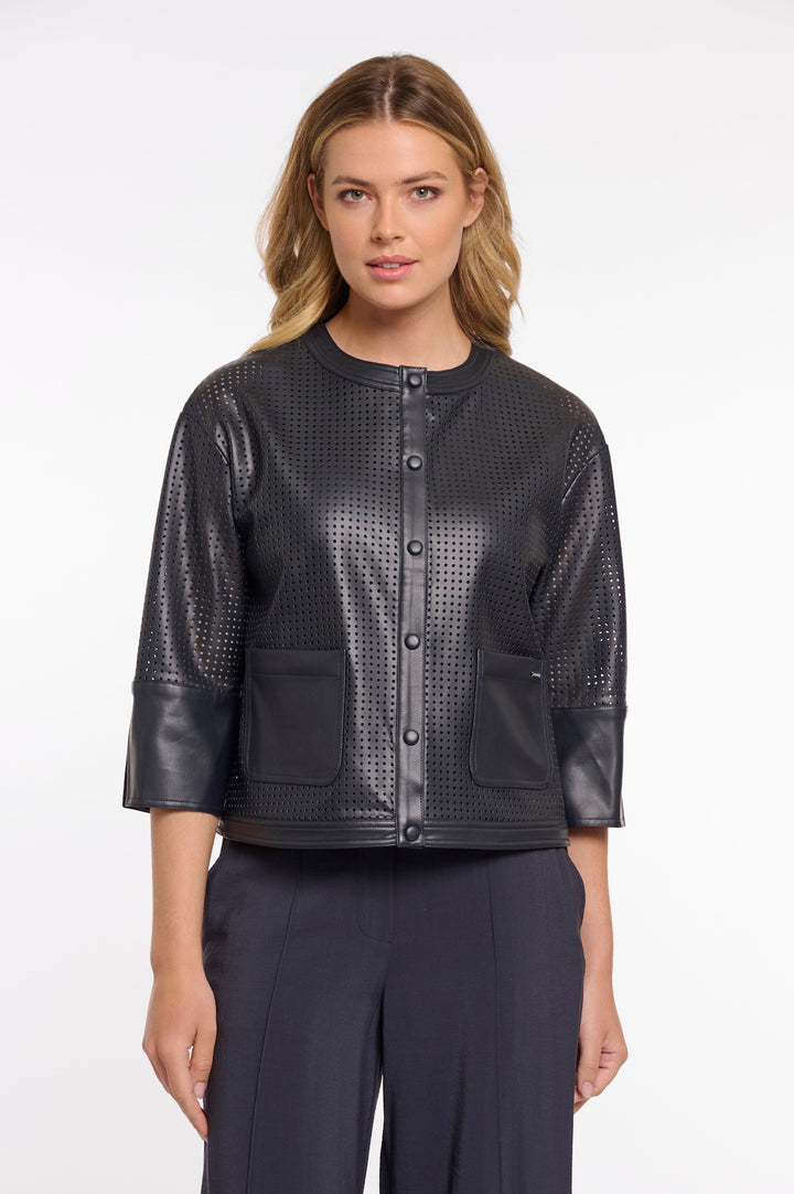 Rino & Pelle Abou Navy Perforated 3/4 Sleeve Jacket