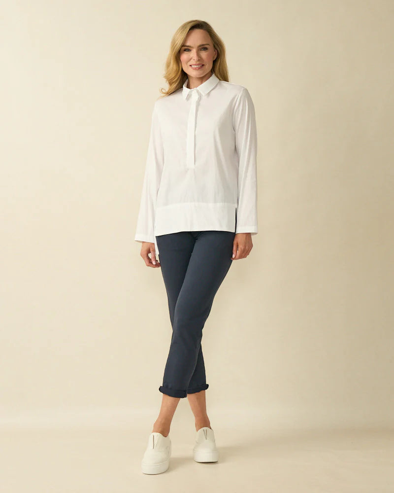 Decollage White Classic Cotton Dipped Hem Shirt