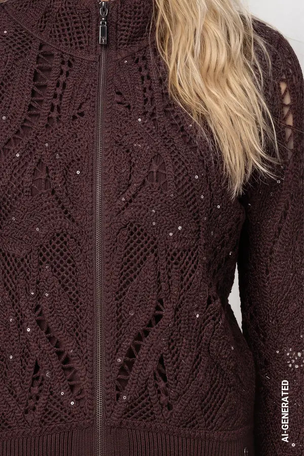 Monari Cardigan with Cornelly Pattern, Black Coffee