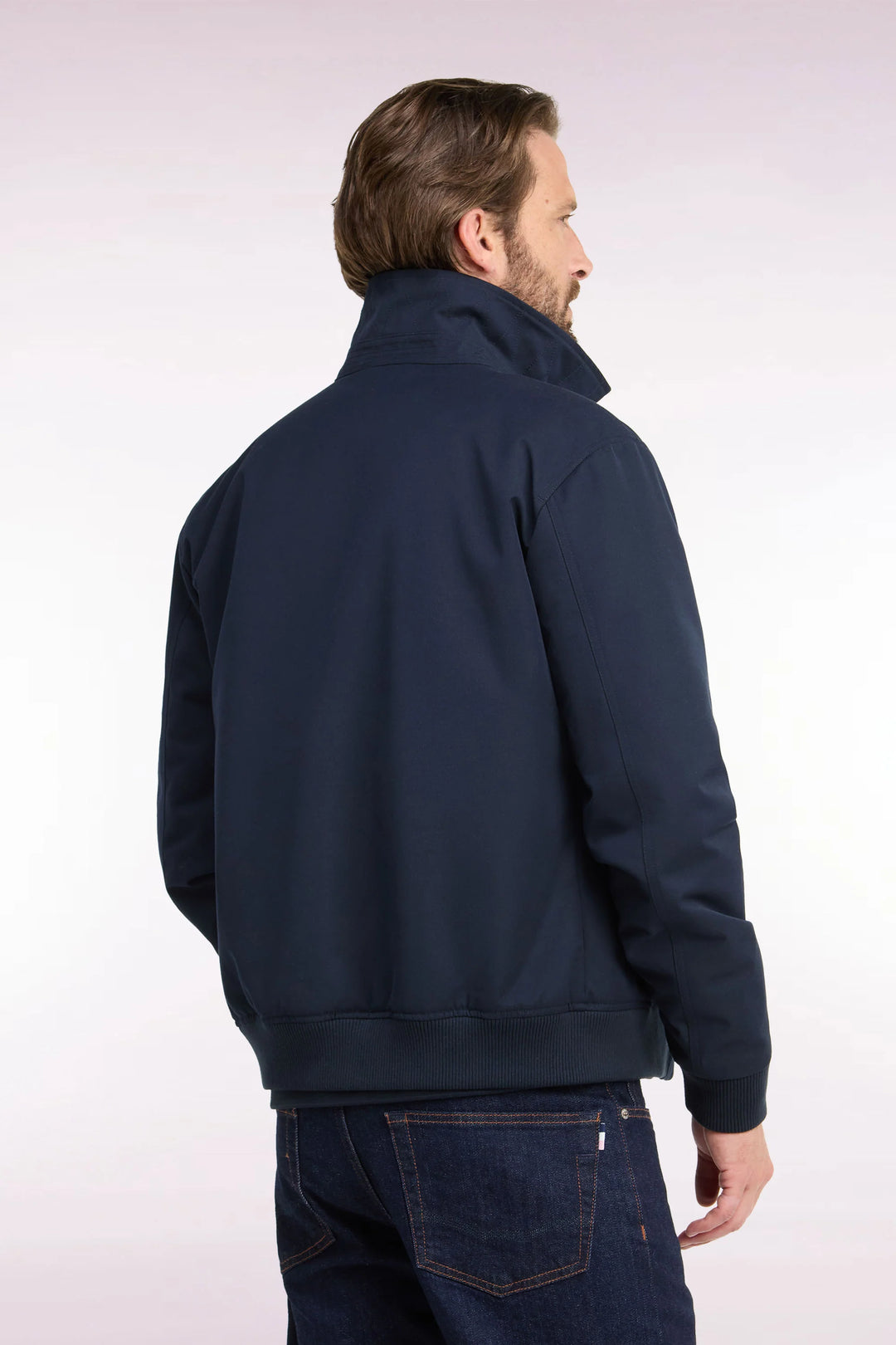 Eden Park Straight Cut Nylon Jacket with Ribbed Edges, Navy