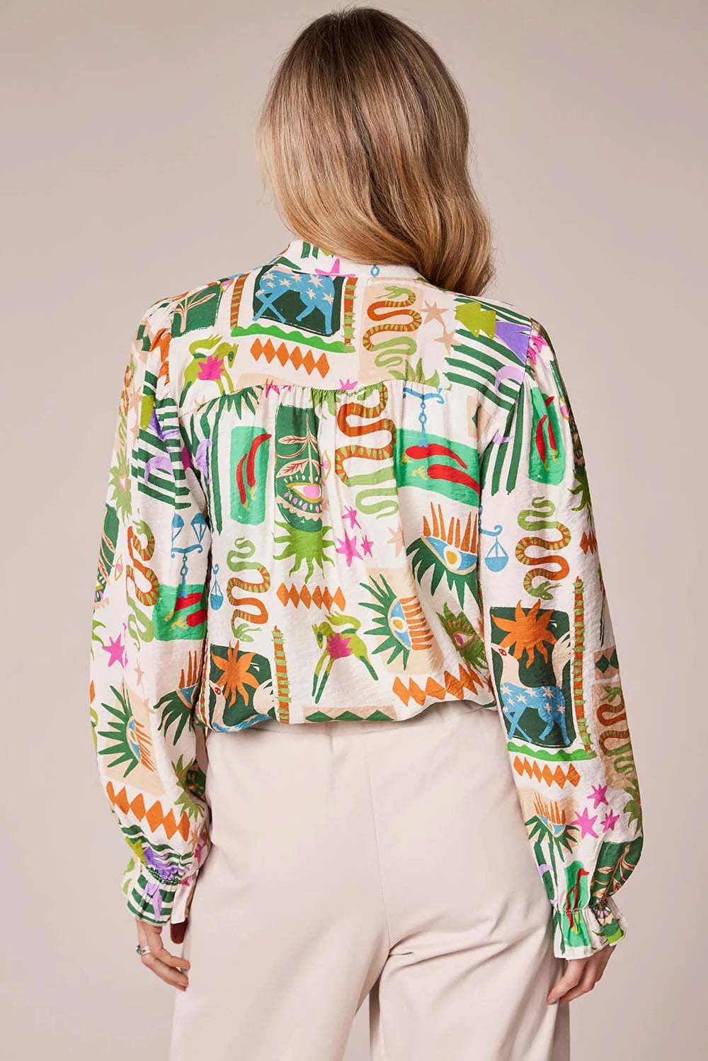Decollage Green Tribal Print Shirt