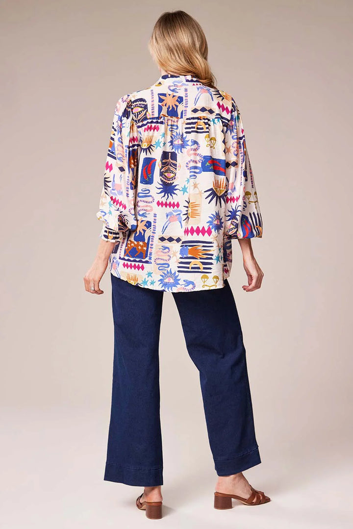 Decollage Navy Tribal Print Shirt