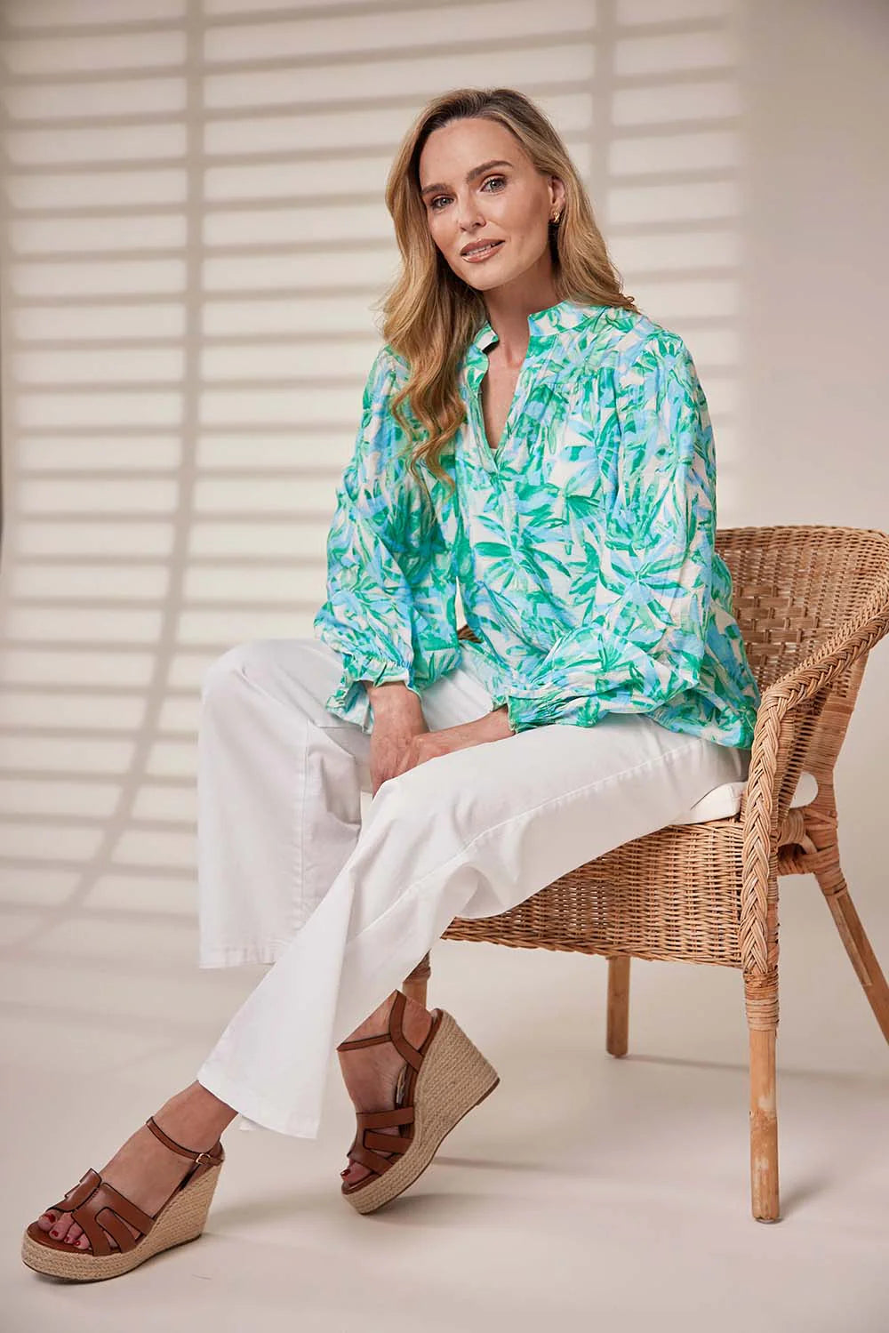 Decollage Mint Palm Print Shirt