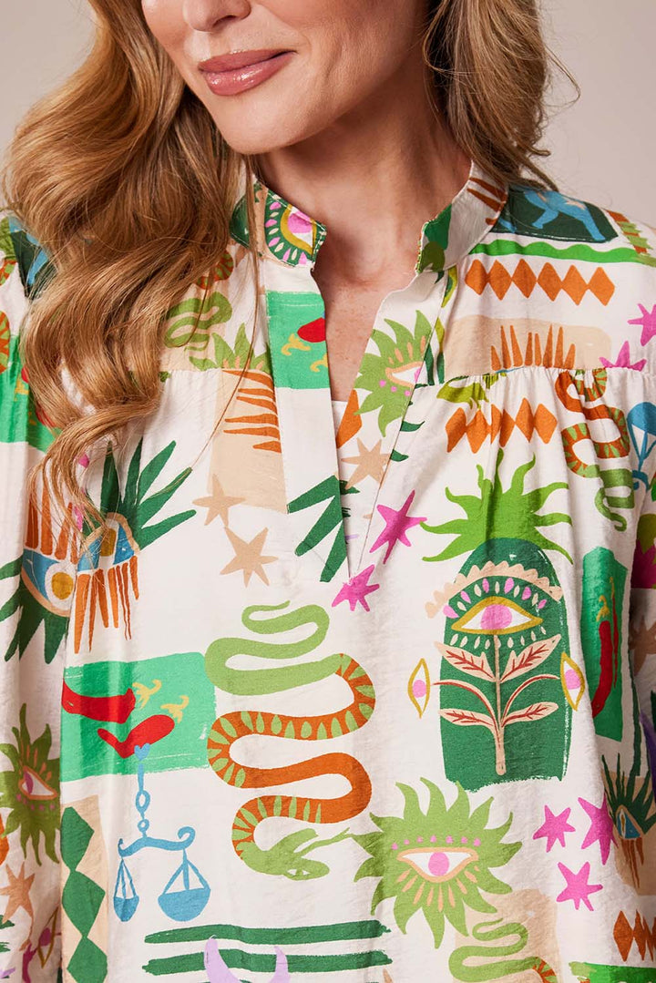 Decollage Green Tribal Print Shirt