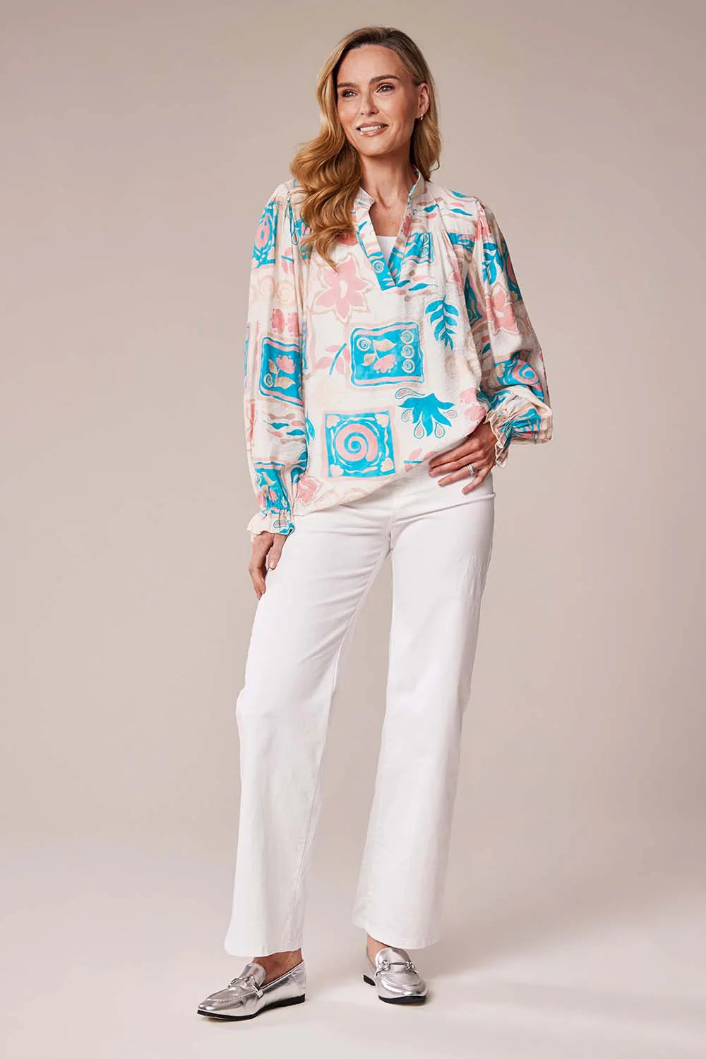 Decollage Turq Swirl Print Shirt