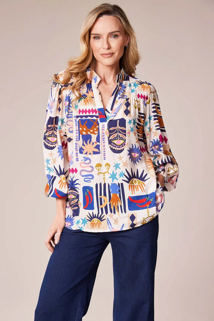Decollage Navy Tribal Print Shirt