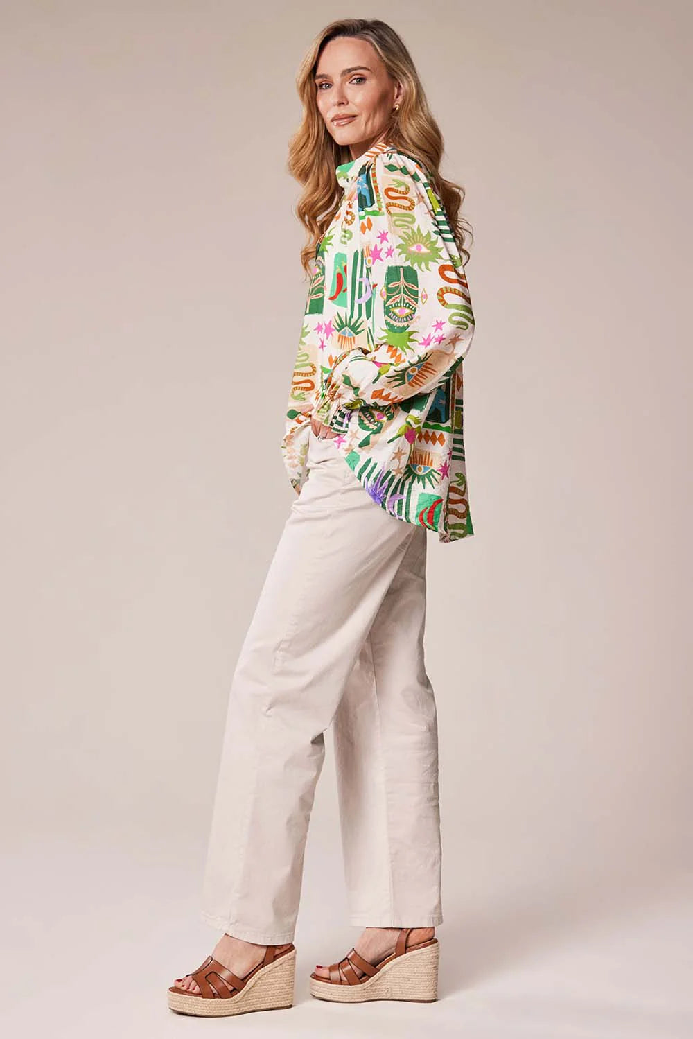 Decollage Green Tribal Print Shirt