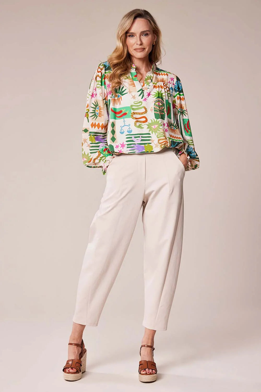 Decollage Green Tribal Print Shirt