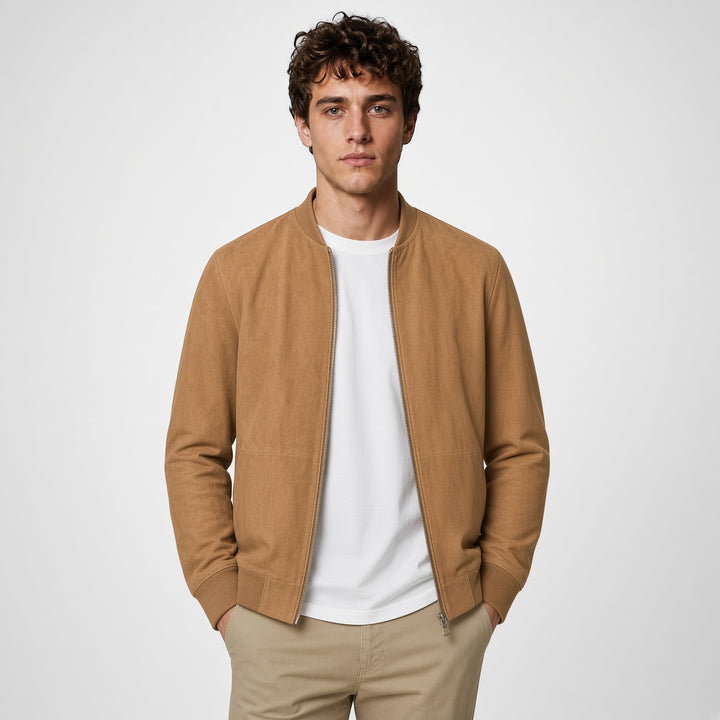 McGregor Suede Bomber Jacket, Camel