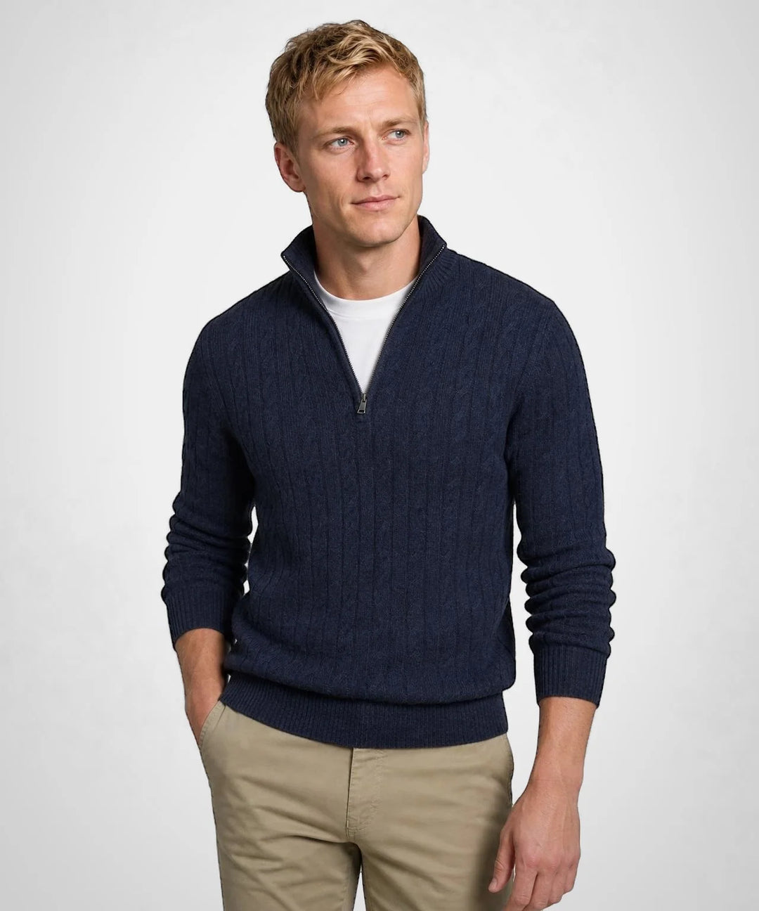 McGregor Lambswool Cable Zip Knit Sweater, Navy