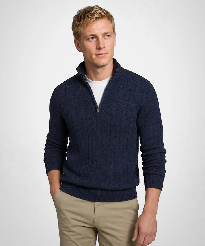McGregor Lambswool Cable Zip Knit Sweater, Navy