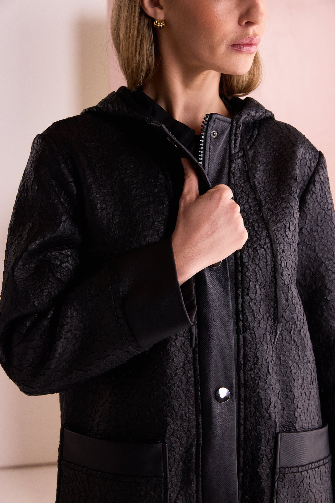 NAYA Jacquard Leatherette Coat, Black