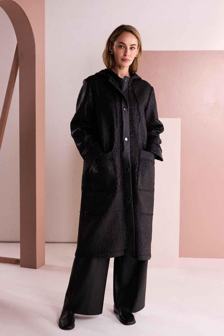 NAYA Jacquard Leatherette Coat, Black