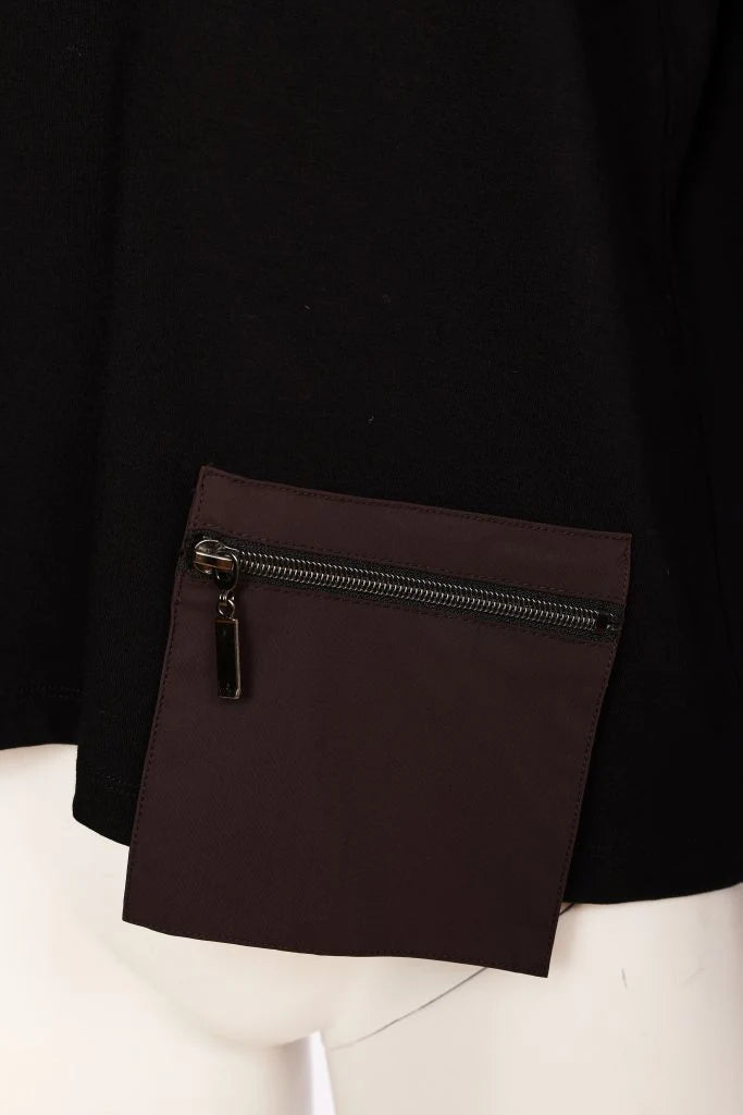 NAYA Round Neck Top with Zip Contrast Pocket