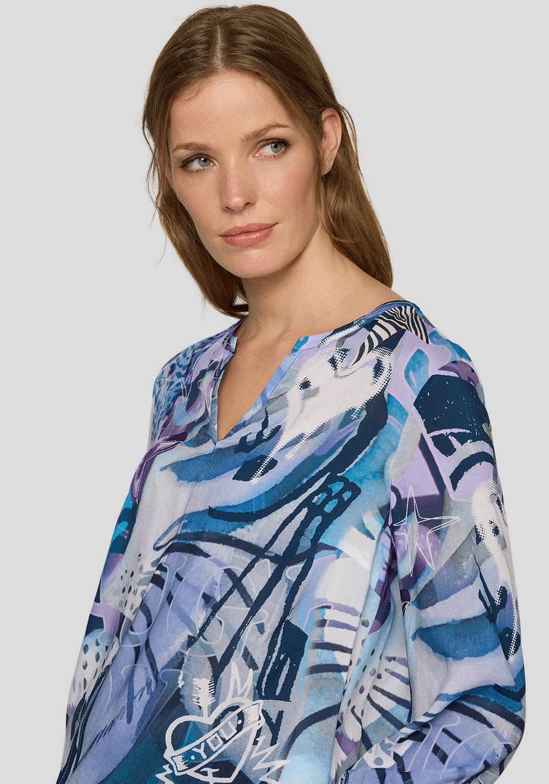 Rabe Purple Abstract Pattern 3/4 Length Top