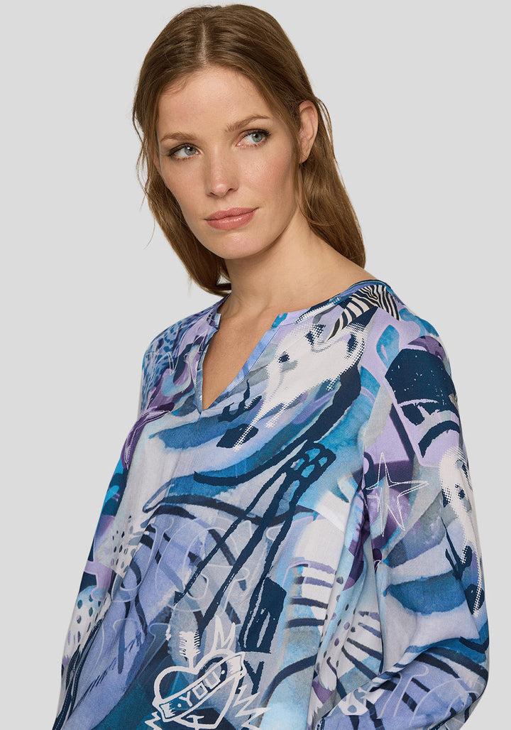 Rabe Purple Abstract Pattern 3/4 Length Top